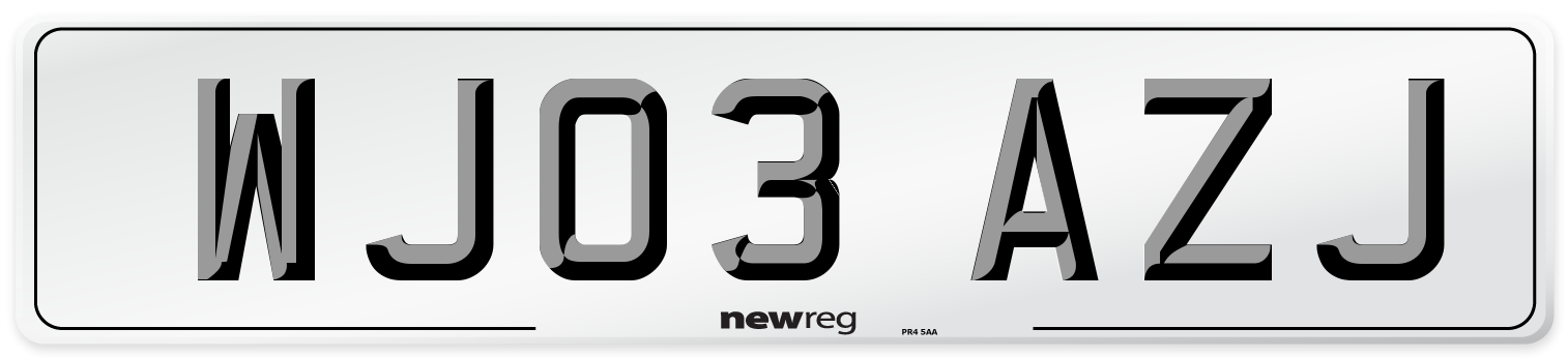 WJ03 AZJ Number Plate from New Reg